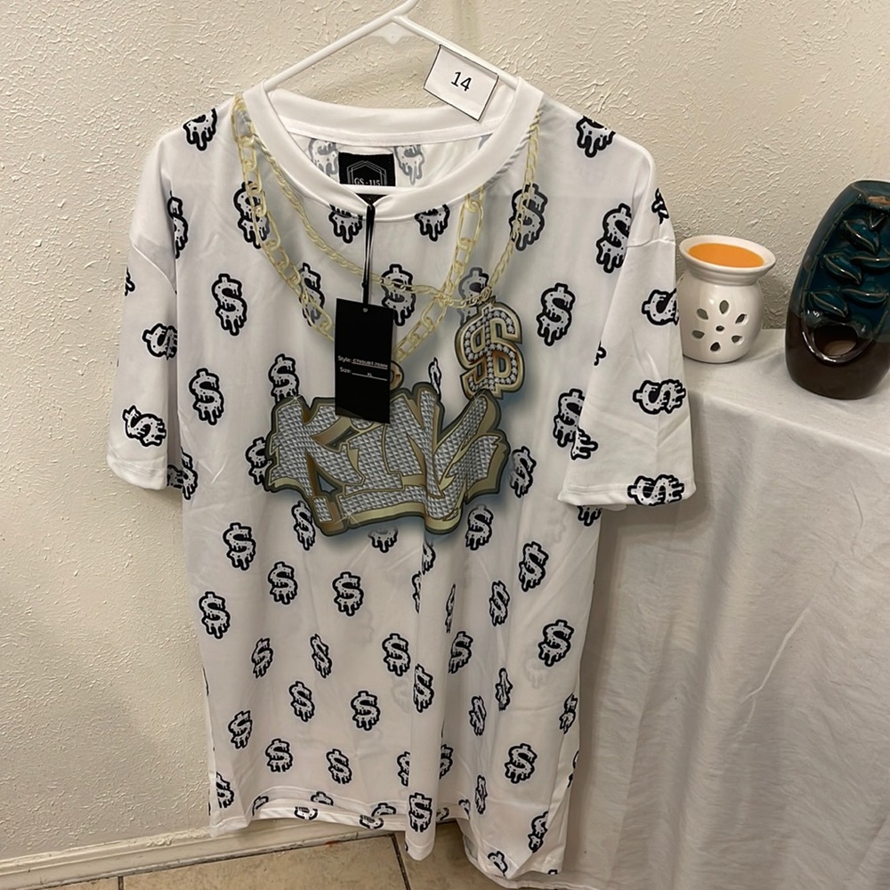 GS-115 Men’s King Money Chain Bling Baller Shirt Size XL Short Sleeve NWT New U